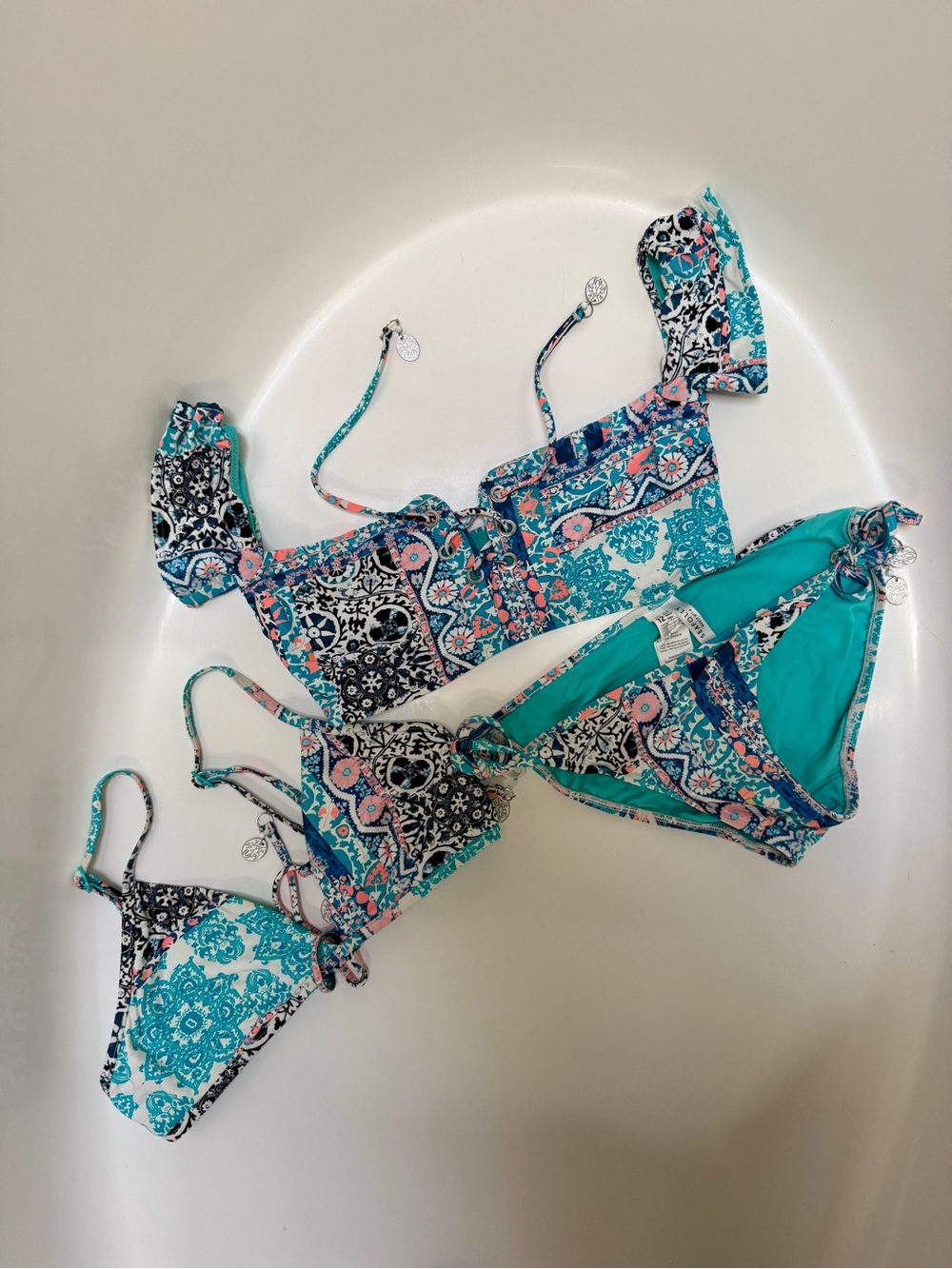 Seafolly 3 piece Swimsuits Bikini Top, Cap Sleeve, Side Tide Bottom Size 12 |